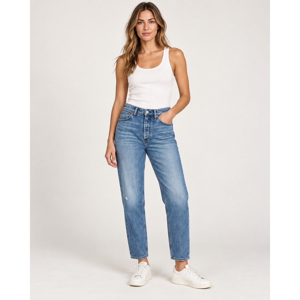 Rag Bone Rosa Mid-Rise Boyfriend Jeans Womens 29 Blue Malibu Distressed Straight